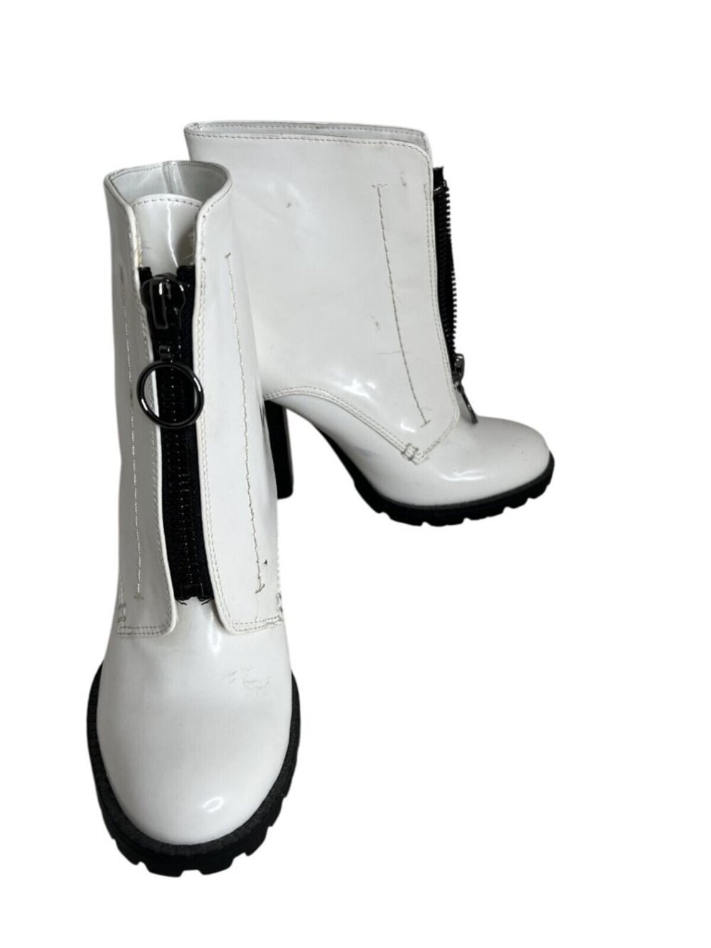 Simply Vera Wang White Patent Leather Heeled Ankle Boots W/Front Zipper Size 7